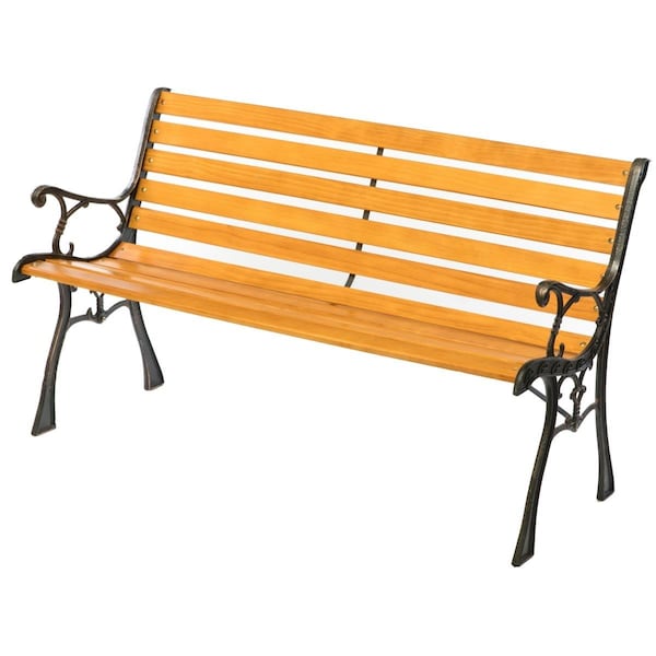 Kd Wooden Outdoor Park Patio Garden Yard Bench with Designed Steel Armrest & Legs KD3176366 - main